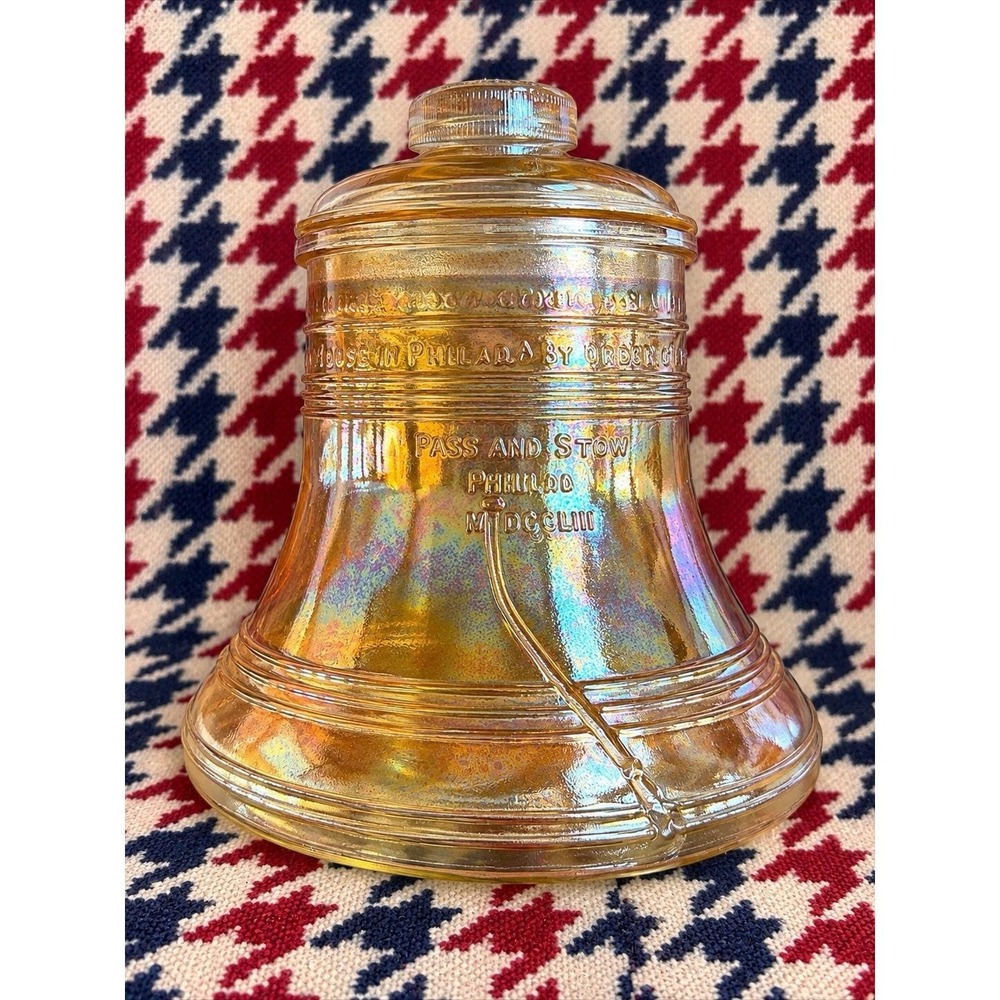 VTG 1976 Liberty Bell Cookie Jar Carnival Glass Pass & Stow Bicentennial 8"